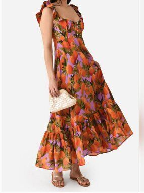 Farm Rio Parrots Macaw Mango Print Maxi Dress  size XS